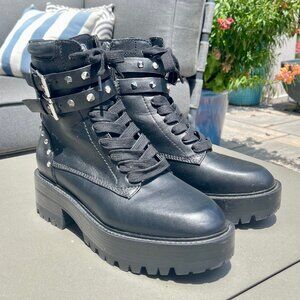 GUESS black combat style ankle length boots, size women's US 7 1/5